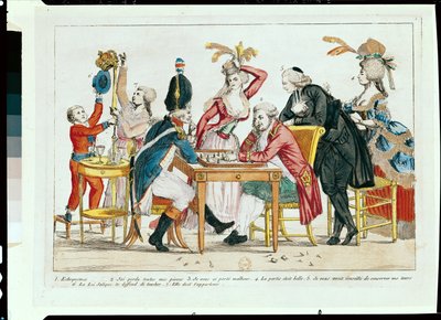 Caricature of Louis XVI (1754-93) Playing Chess with a Soldier of the National Guard by French School